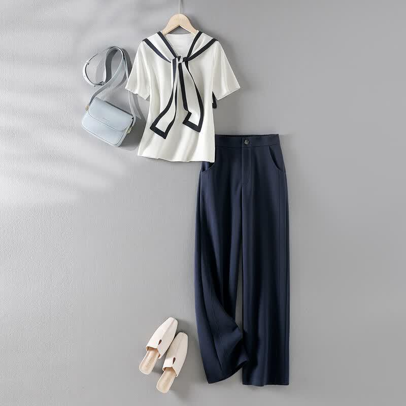 IHIMI Women s Shawl Design T-Shirt & Casual Pants Set M