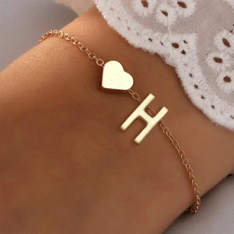 26 English Initial Letter Bracelets for Lovers Men Women 2026 New Simple DIY Personalized Name Alloy Bracelets Zircon