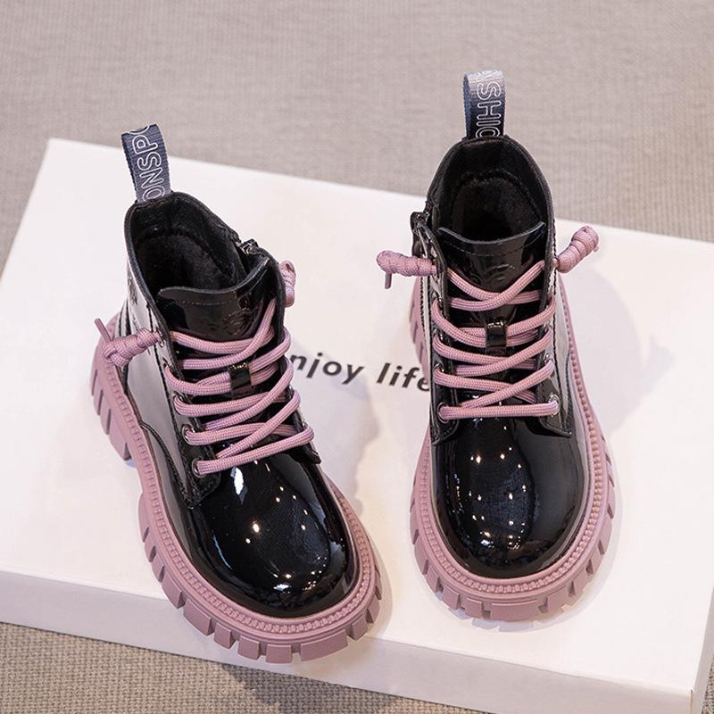 Frühling und Herbst Neue Jungen und Mädchen Baumwolle Gepolsterte Leder Stiefel Samt Kurze Stiefel Kinder Stiefel cm gray