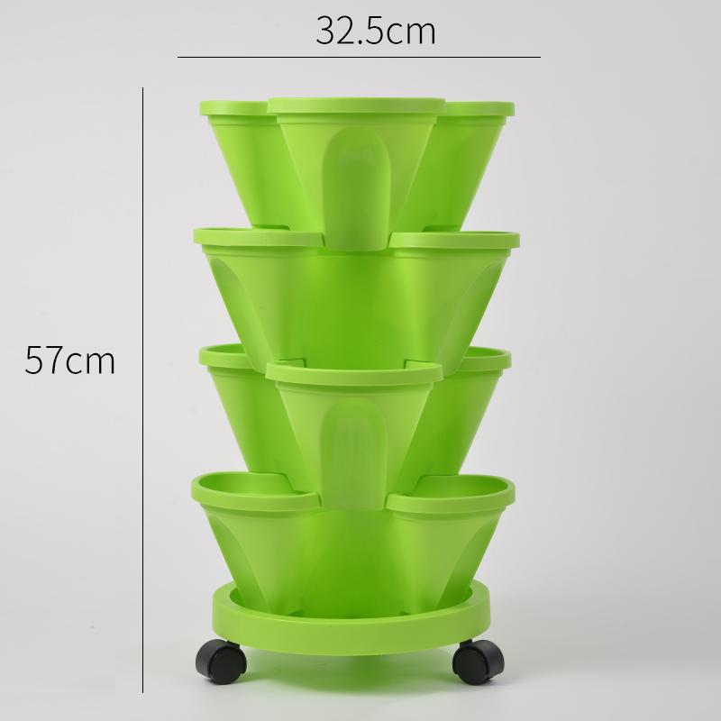 Three Dimensional Multi-layer Flowerpot with Roller Family Balcony Vegetable Fruit Growing Plastics Flower Shaped Flowerpot