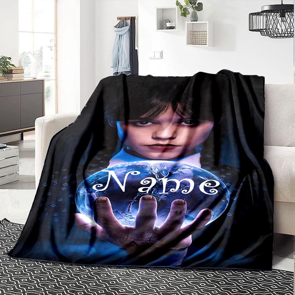 Custom Name Wednesday Theme Printed Blanket - Perfect for Couch, Bed, Travel & Outdoor Use | Machine Washable, Cozy & Durable.