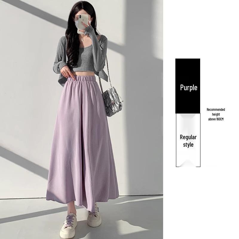 2025 White Ice Silk High-Waist Textured Culottes - Women's Summer Chiffon Wide-Leg Pants, Small Size