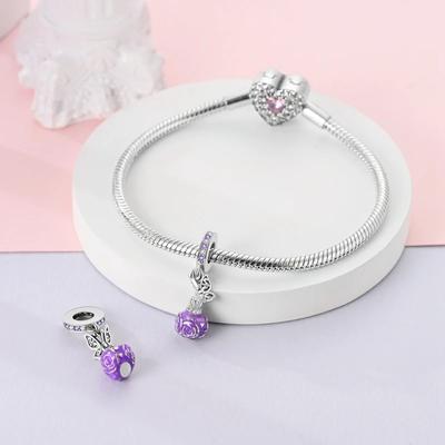 Charm Copper Purple Flower Perfume Bottle Pendants Fits Charm Plata Genuine Bracelets Bead Women Jewelry Crafting