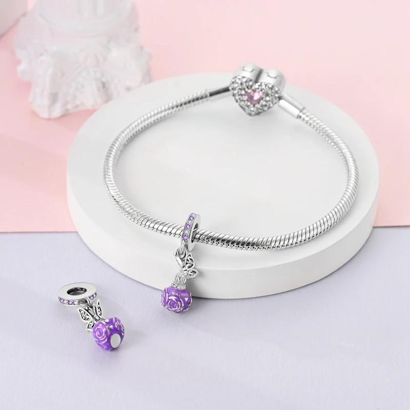 Charms Copperpurple Flower Perfume Bottle Pendant Fit Charms Plataoriginal Bracelet Beads Women Jewellery Making