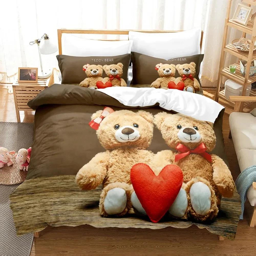 3D Print Teddy Bear Bedding Set Duvet Cover Bed Set Quilt Cover Pillowcase Comforter King Queen Size Boys Adult Bedding Set