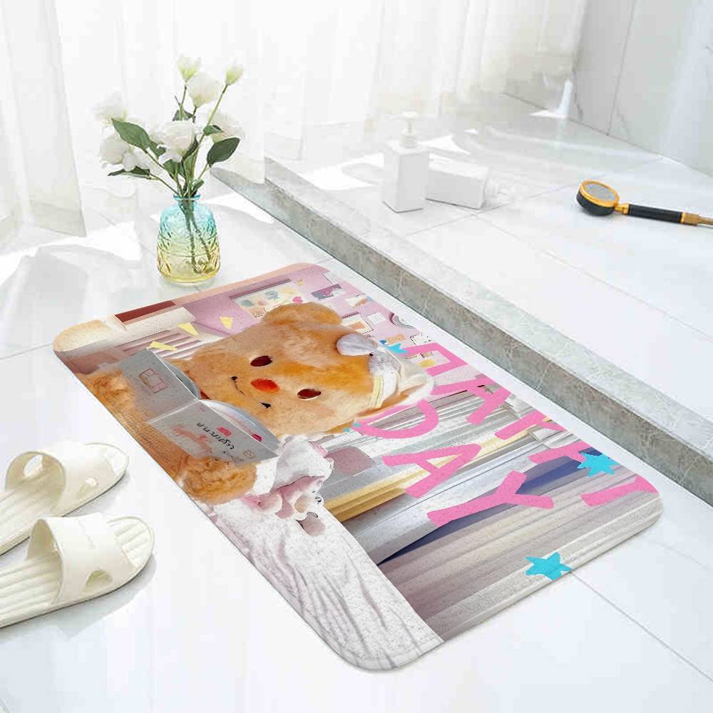 Cute B-Butterbear Floor Mat Pattern Printed Flannel Door Mat, Suitable For Bathroom, Living Room, Home Decoration
