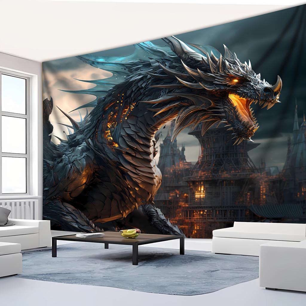 1pc Gothic Dark Fantasy Dragon Tapestry, Polyester Fabric, Machine Washable, Suitable for Bedroom Living Room Decoration