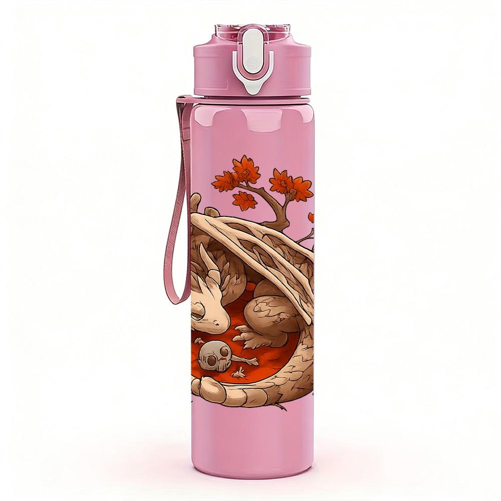 1PC Squirrel Dragon Autumn Art 750ml Color Plastic Sports Water Bottle Leakproof Flip Straw Lid Suitable for Sports Office Home Use