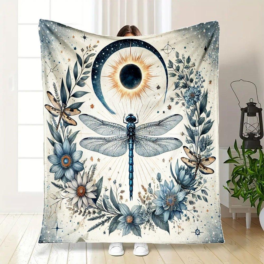 Eclipse Dragonfly: Celestial Art Print - Nature's SymphonyBlanket Flannel Throw Blanket for Sofa, Bed, Travel, Camping, Office, Couch, Chair