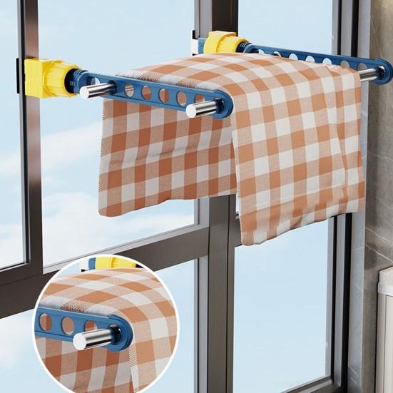 8-Hole Clothes Hanger Rack Window Frame Mount Portable Adjustable Heavy Duty Travel Clothing Drying Holder Organizer