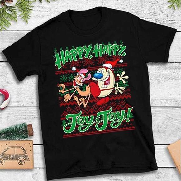 Редкая мужская футболка с коротким рукавом Ren & Stimpy Рождественская Все размеры 1CM264 Унисекс футболка XL