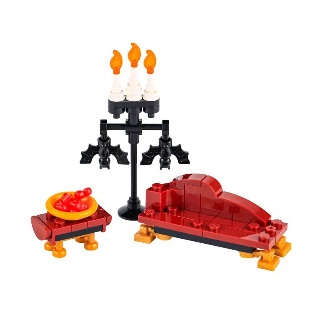 Halloween Scene Building Blocks MOC Cemetery Tombstone Mouse Pumpkin Car Vampire Throne Fireplace Bat Light Candle Toy Gift A040