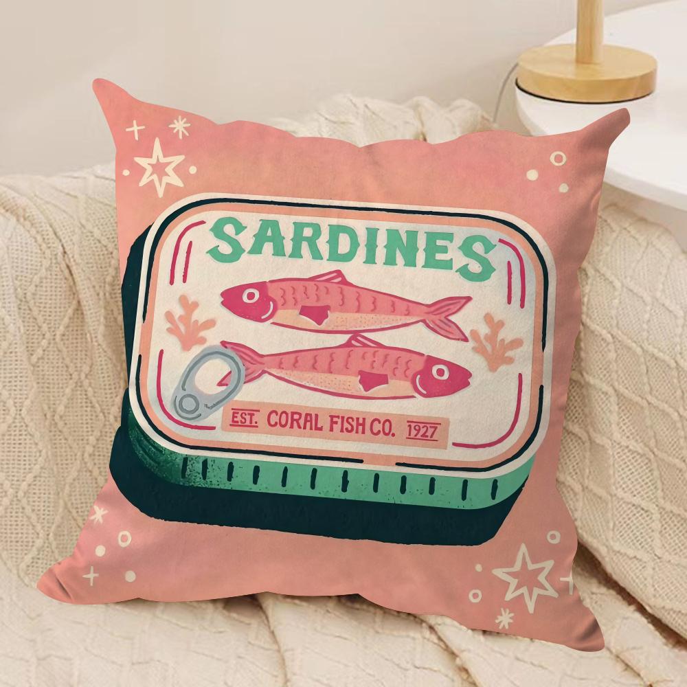 CoastalCharm Sardine Can Cushion Cover Soft Plush Fabric DoubleSided Printed Sofa Cushion Cover for All Seasons Home Decor Gift