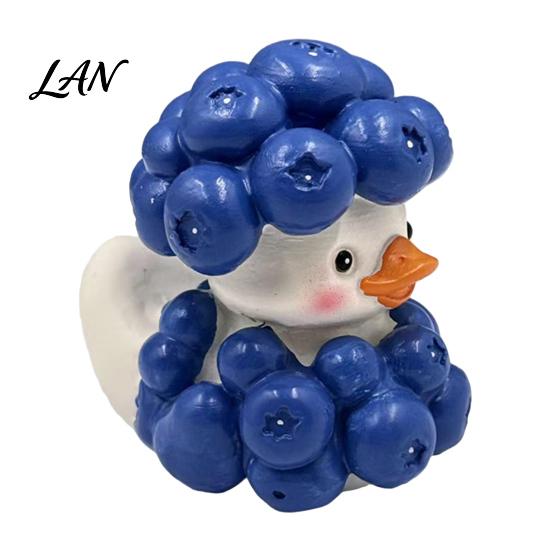Handmade Three Dimensional Resin Crafts Blueberry Duck Ornament, Cute Cartoon Figurine, Miniature Creative Aesthetic Room Decor Accessories синий
