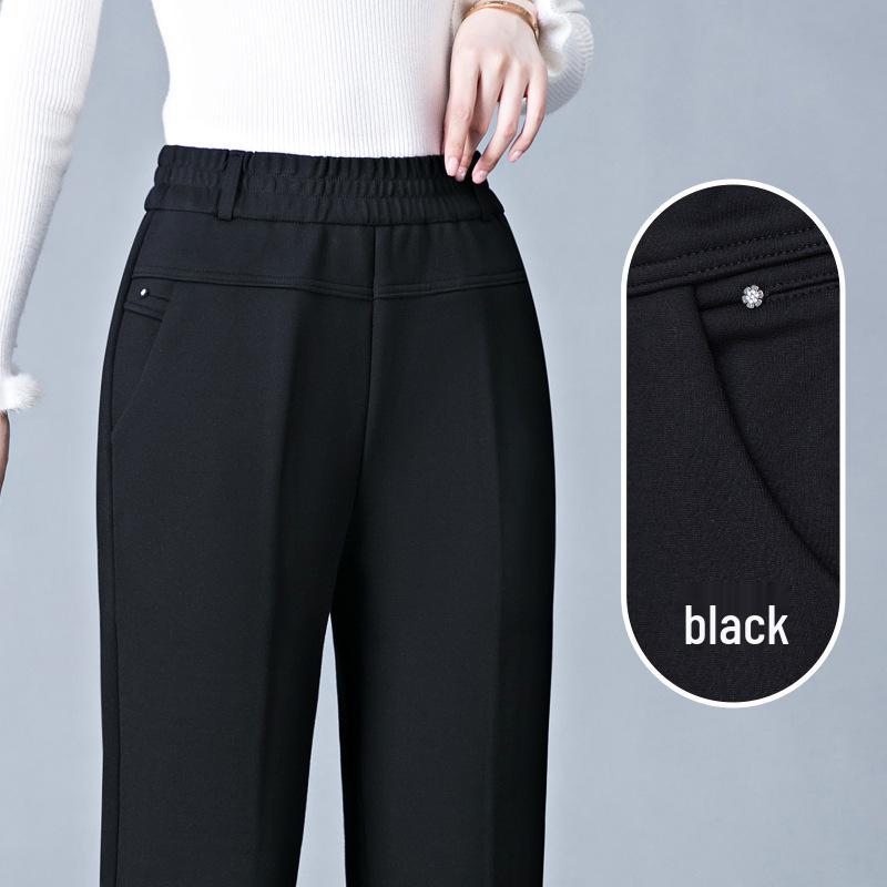 

Women s Fleece-Lined High-Waist Warm Pants – Thick, Casual, Straight-Leg for Mom Style, Ideal for Winter Wear by Middle-Aged and Elderly. 5XL (140-150 jin) чёрный
