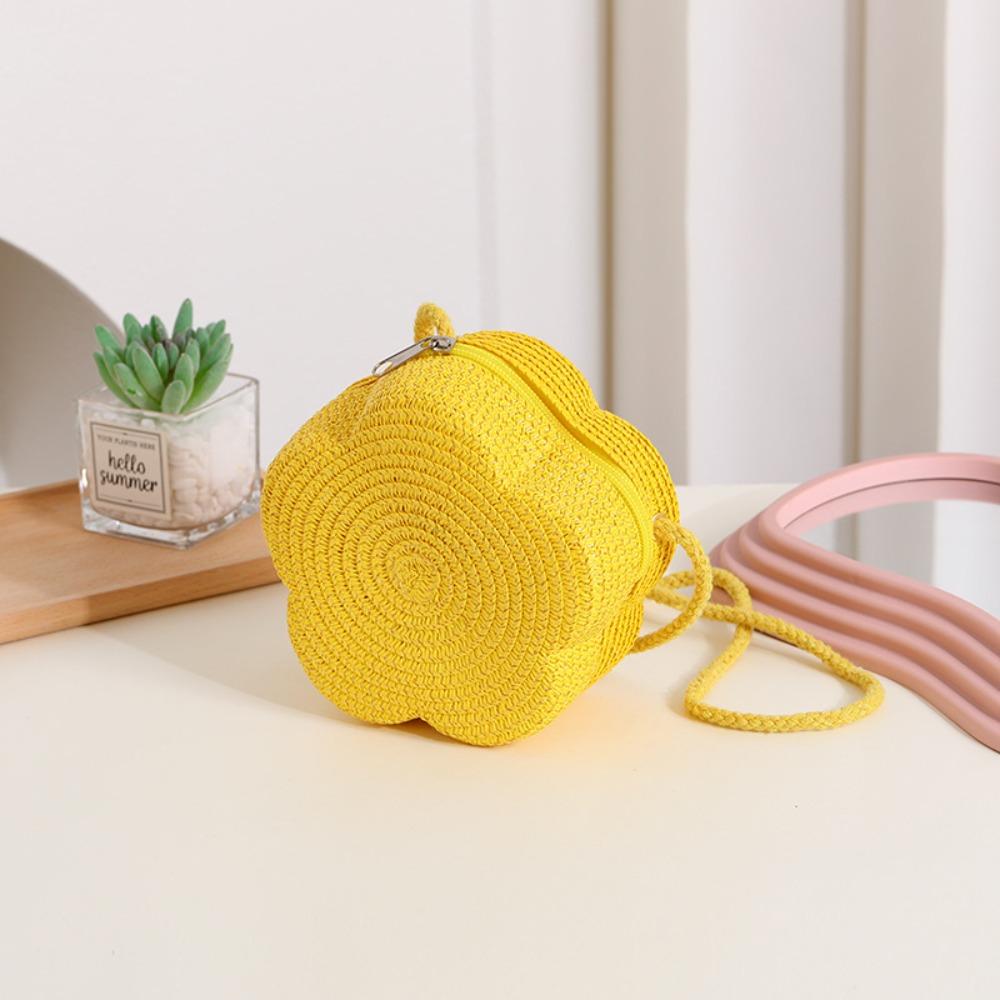 Kawaii Straw Small Shoulder Bag Flower Shape Woven Crossbody Bag Fairy Beach Straw Bag  Summer