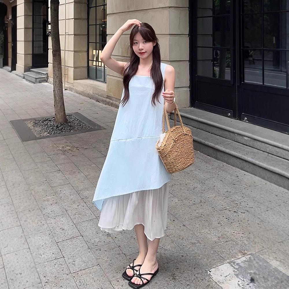 White suspender vest dress children's summer new small French temperament seaside vacation dress