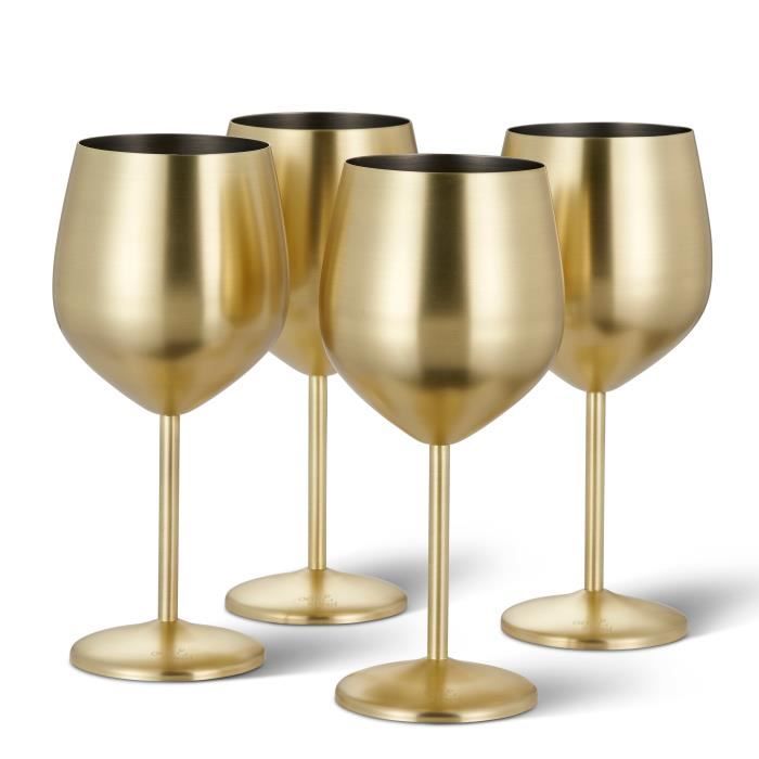 Verres À Vin - Oak & Steel - Or Mat - 540ml - Solide & Incassable - Lot De 4