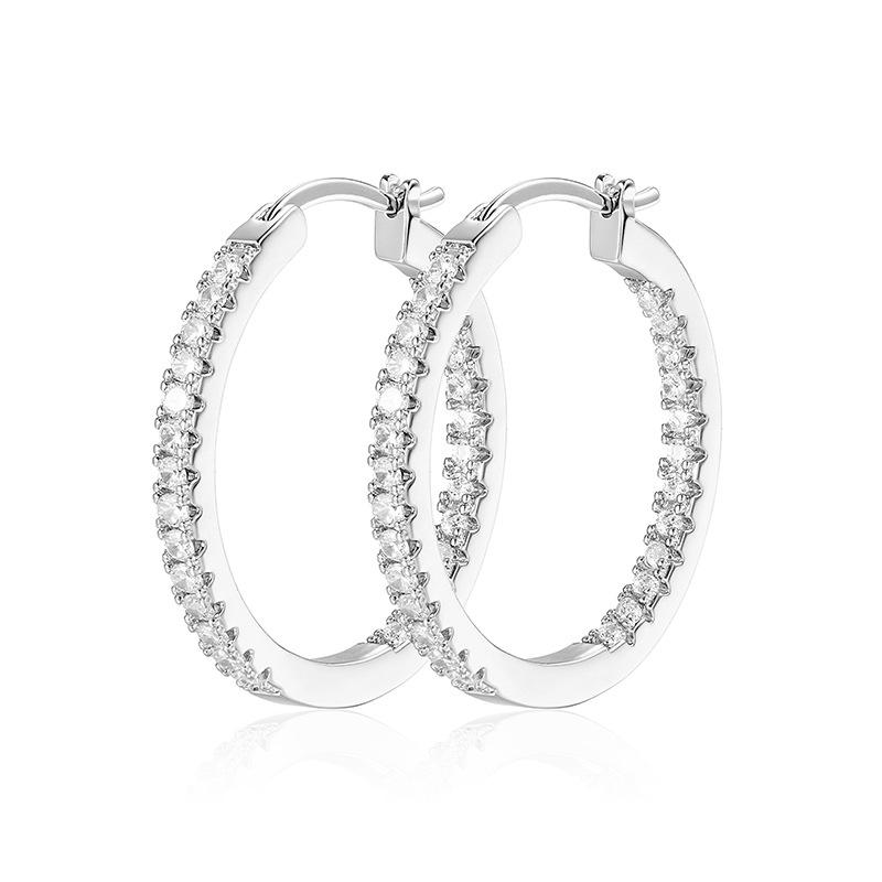 Zirconia Oval Earrings for Women, Gold & Silver Versatile Luxury Hoops, Fashionable Cross-Border Ear Studs