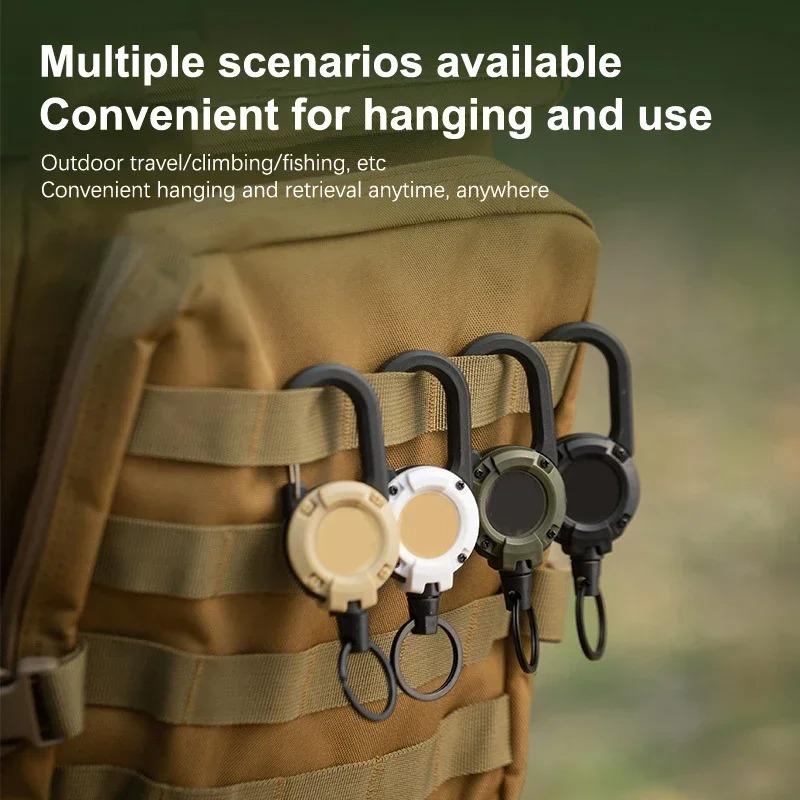 Heavy Duty Retractable Pull Badges ID Reel Carabiner Steel Wire Rope Buckle Key Holder Outdoor Tools