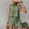 Einfaches modisches lässiges ärmelloses Top und Shorts Set für Damen in einfarbig