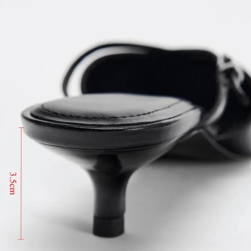 Elegant Pointed Toe Women Mules Shoes Sexy Black Buckle Strap Traf Casual Party Ladies High Heels Sandals  Summer Slingbacks