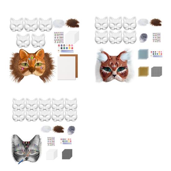 DIY Therian Masque Kit Blank Hand Painted Half Face Cat Fox Masque with Fur Eye Mesh And Felt Sheet for Halloween Carnival Masquerade Party Cosplay