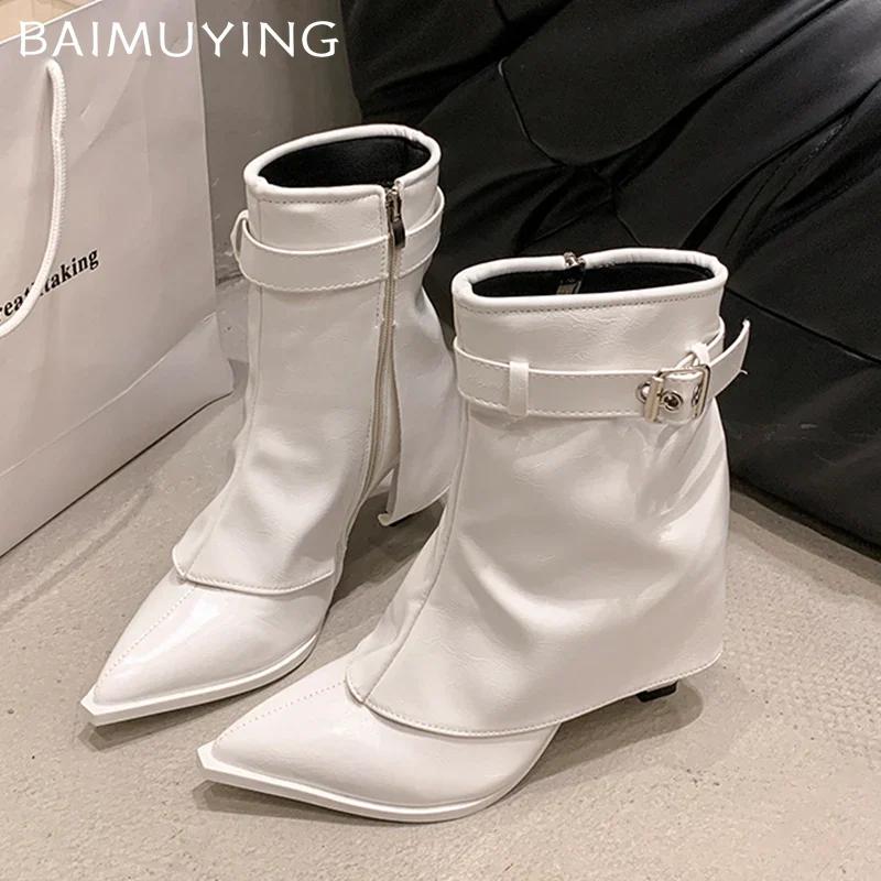 Cowboy Women Ankle Boots Pointed Toe Fashion High Heels Shoes 2025 New Trend Designer Buckle Pumps Chelsea Winter Botas De Mujer