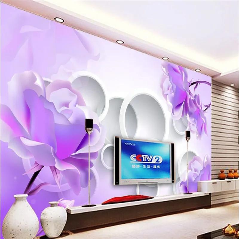 Purple Lotus 3d Wallpaper Circular Background Wall Mural Modern Living Room Bedroom Mural