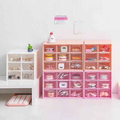 Desktop 6/9 Grid Storage Boxe Organizer Transparent Small Drawer Partitioned Student Desk Wall-mounted Sundries Storage Box Cute
