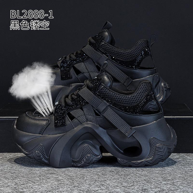 Thick-soled hollow dad shoes summer new leather breathable small thin mesh casual sneakers