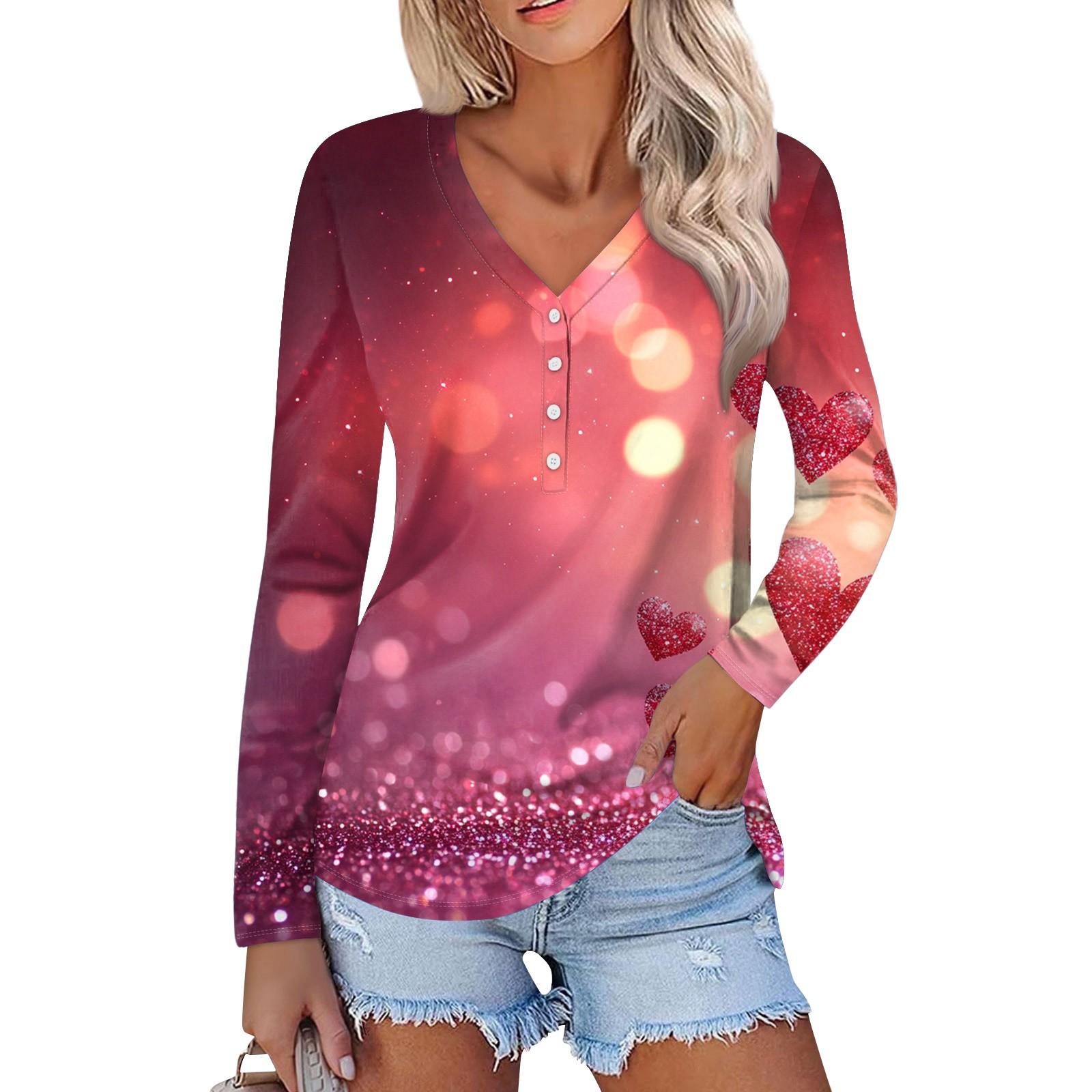 

Женская мода повседневная блузка с длинным рукавом и принтом «Любовь ко Дню святого Валентина» с V-образным вырезом XXL