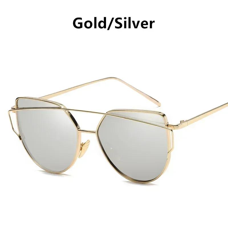 Vintage Cat Eye Sunglasses Rose Gold Mirror Woman's Sunglasses Metal Reflective Flat Lens Tourism Sunglasses Multi-color