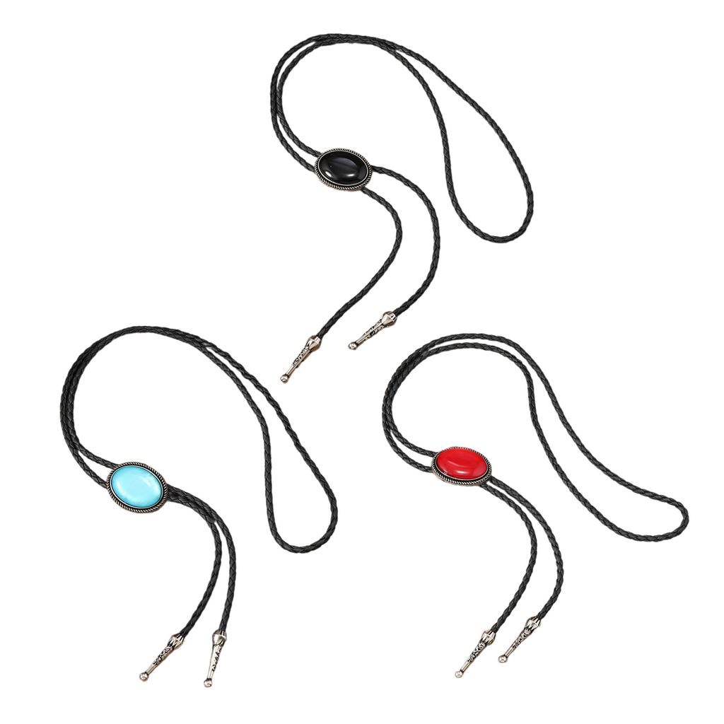 Western Cowboy Bolo Tie Gemstones Necktie Necklace Costume for Sweater American Bolo Tie Western Jewelry