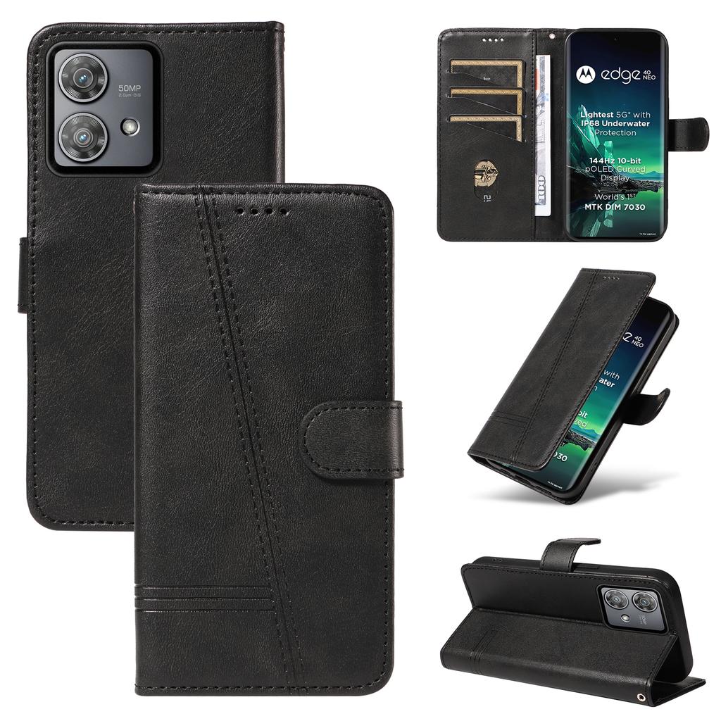 Embossed Lines Cards Solt Wallet Book Leather Case For Moto Edge 40 NEO G32 G54 G84 G04 G24 G14 E40 E30 E20 Flip Stand Cover