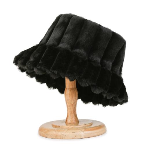 2022101901 Imitation Rabbit Fur Thick Winter Bucket Hat for Women чёрный