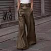 High Waist PU Leather Flare Pants with Waist-cinching & Pockets - 2025 Fashion