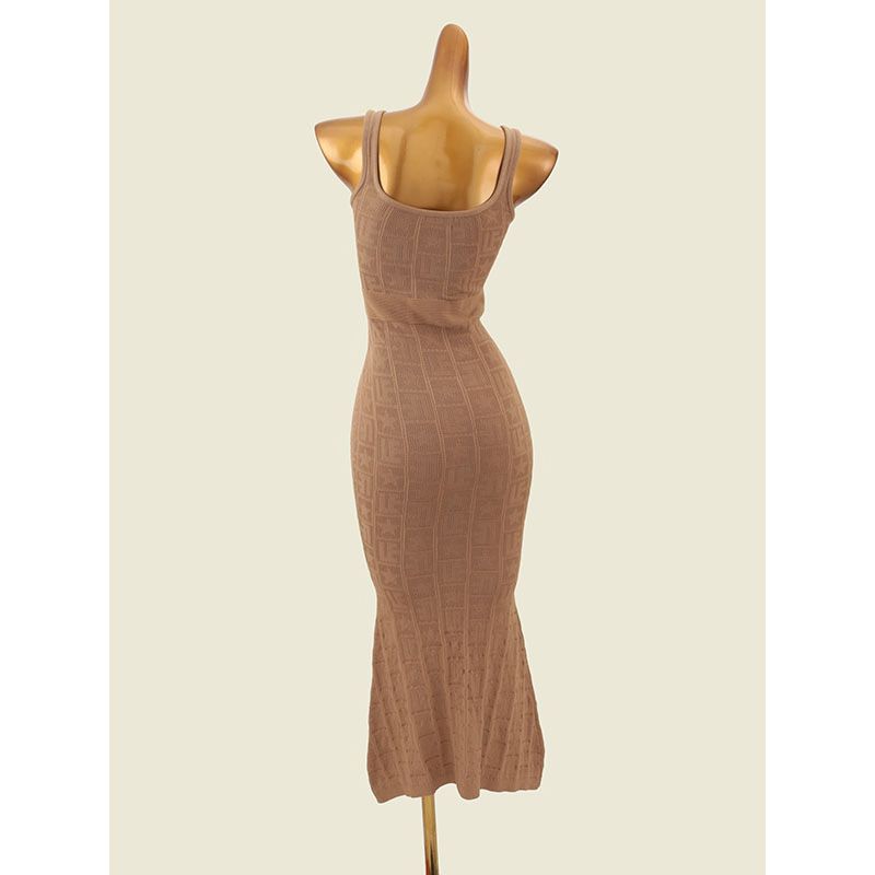 Bajia Style Maze Square Collar Slim Fit Sheath Long Dress Summer Pure Desire Slimming Sexy Knitted Dress