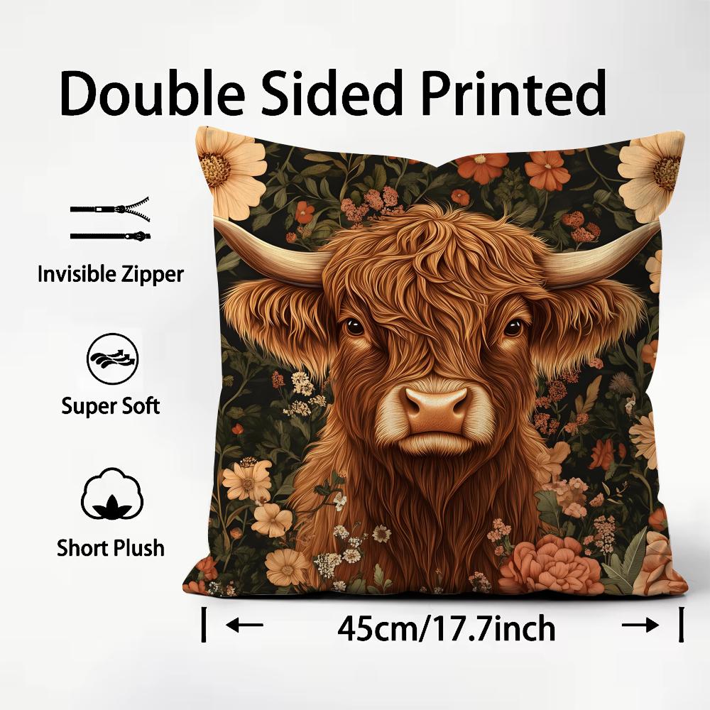 Mountain Cattle Fashion Cushion Cover Plush Fabric Soft DoubleSided Printed Sofa Warm Winter Home Child Gift Pillow Case