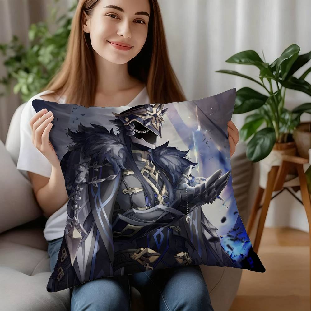 Genshin Impact Capitano Thrain Pillow Case Short Plush Double-sided Print Square Throw Pillow Covers Sofa Home Cushion Decor