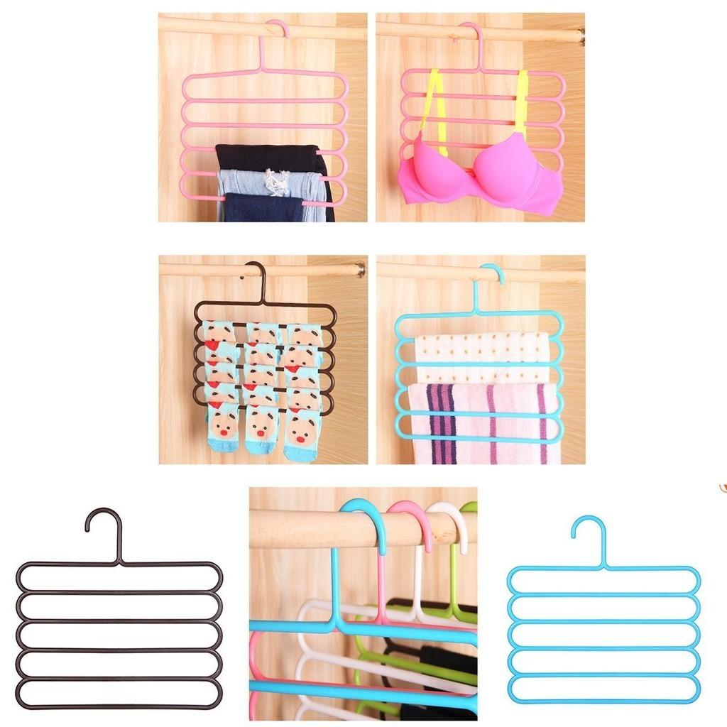 New Multi-functional Five-layer Pants Rack Clothes Hanger Candy-colored Plastic Hanger For Storage And Organization