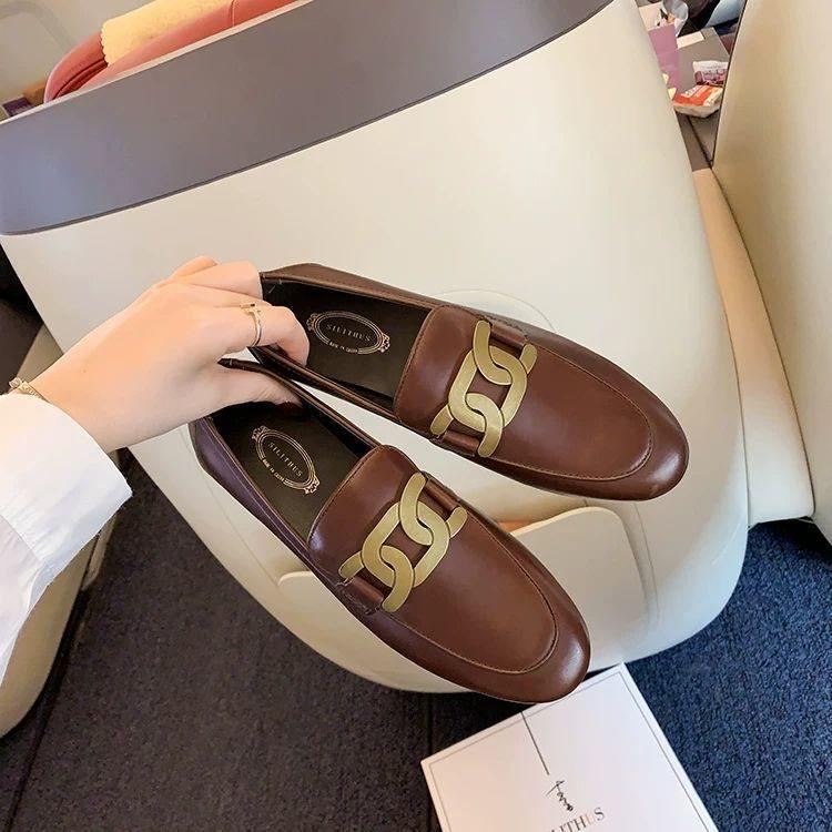 One-pedal Small Leather Shoes British Style 2025 New Flat-soled Single Shoes Women's Shoes Autumn Loafers Versatile Doudou Shoes
