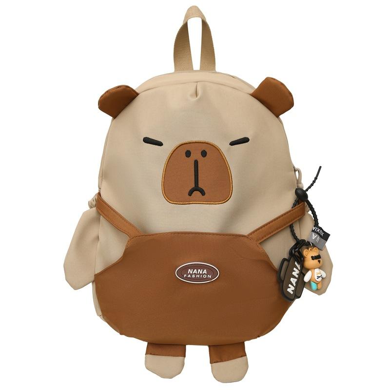 

Student Capybara Backpack Class Bag Waterproof Capacity Large Storage Partition Khaki