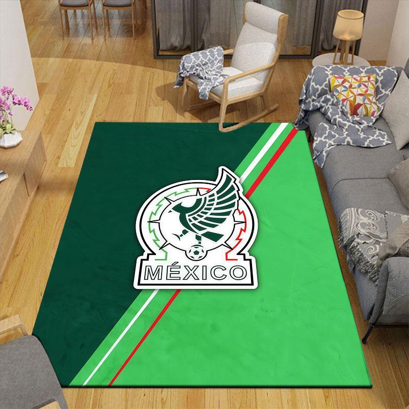 Mexico Football Art Flannel Printed Carpet, Home Sofa Decoration for Living Room & Bedroom, Non‑Slip Play Flannel Floor Mat for Game Room