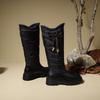 Winter Snow Shoes Round Toe Thick Heels 5cm Slip On Bowknot Waterproof Plush Warm Knee High Bota Big Size 43 44