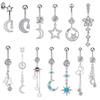 Surgical Steel Moon Star Dangle Belly Button Ring Zircon Navel Piercing Jewelry for Women Body Chain Nombril