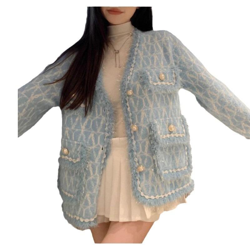 Autumn and winter new sweet imitation mink knitted cardigan women's fashion age-reducing soft waxy sweater jacket