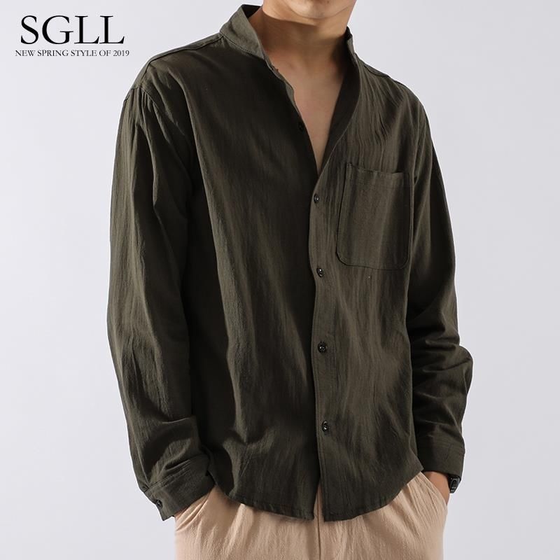 Men Linen Shirt for Men Long Sleeves Slim Fit Casual Thin Solid Color Vintage Beach  Shirt Sun Protection Cotton Linen Shirts