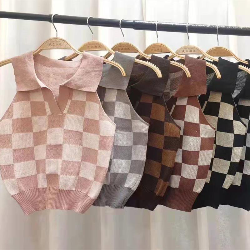 Women's Checkered Lapel Camisole Vest - Trendy, Versatile, and Stylish Layering Top