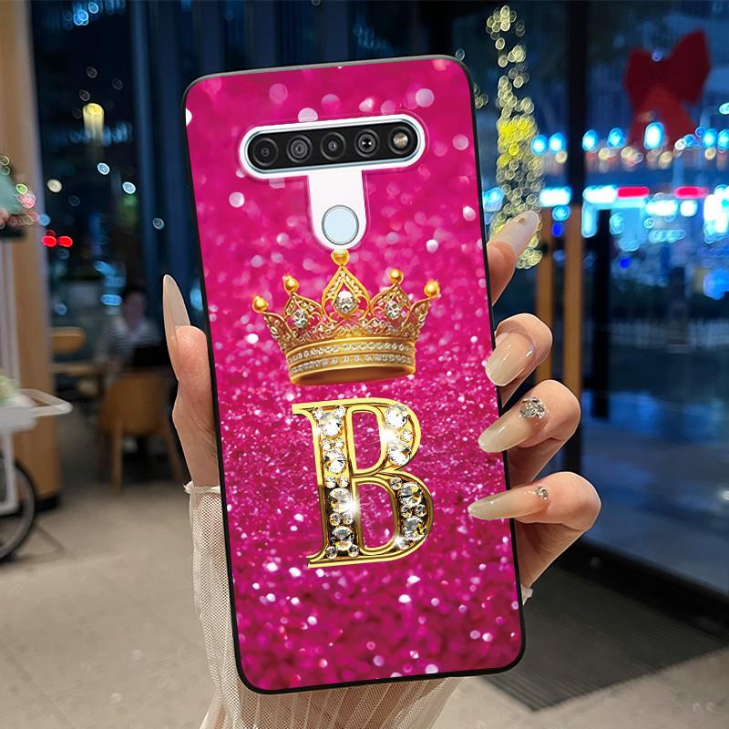 

Phone Case For LG Q61/K61 Soft Silicone Personalized Fashion Letters With Glitter Crown Black Case LMQ630N LMQ630 Casing LG Q61